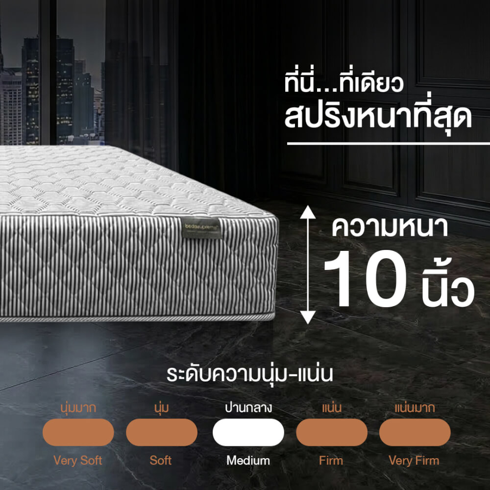 ที่นอนพ็อกเก็ตสปริง 5 ฟุต BEDISUPREME รุ่น HOTEL ROYAL หุ้มผ้าริ้วเทา