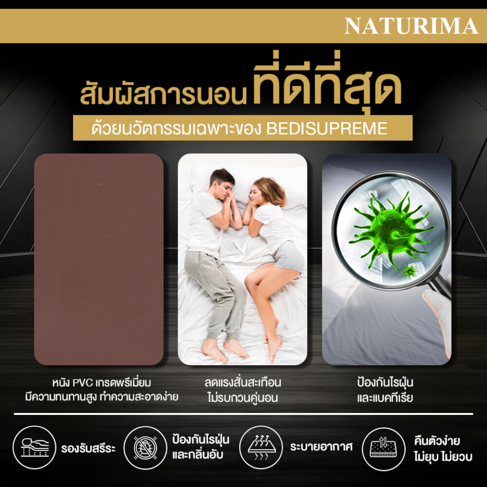 ท็อปเปอร์ยางพาราแท้ BEDISUPREME ขนาด 6 ฟุต หุ้มหนัง PVC รุ่น NATURIMA หนา 4 นิ้ว