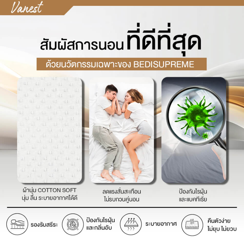ที่นอนยางPE 5 ฟุต BEDIUPREME รุ่น VANEST สีขาว หนา 6 นิ้ว