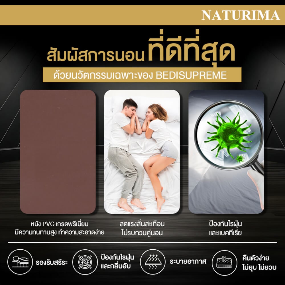 ท็อปเปอร์ยางพาราแท้ BEDISUPREME ขนาด 5 ฟุต หุ้มหนัง PVC รุ่น NATURIMA หนา 3 นิ้ว