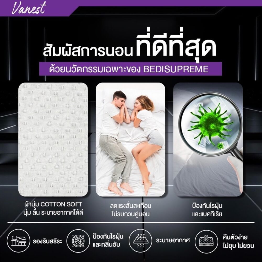 ที่นอน 3.5 ฟุต BEDISUPREME รุ่น VANEST+ หนา 8 นิ้ว สีขาว