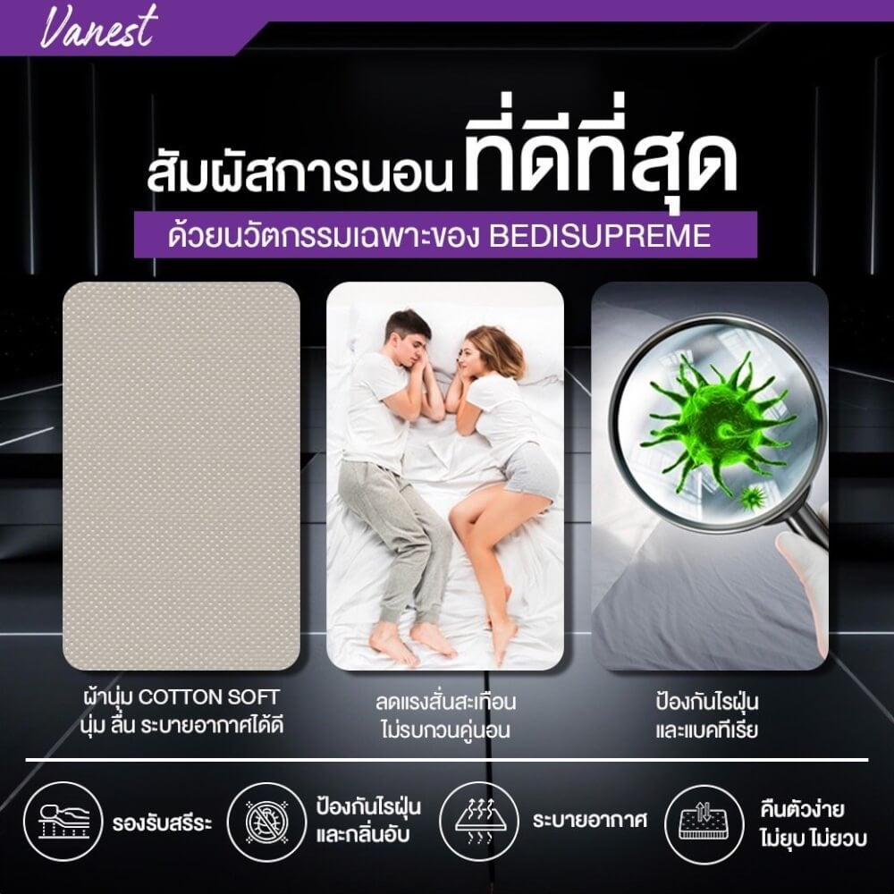 ที่นอน 5 ฟุต BEDISUPREME รุ่น VANEST+ หนา 8 นิ้ว สีน้ำตาล
