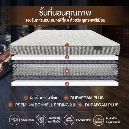 ที่นอนสปริง 6 ฟุต BEDISUPREME รุ่น HOTEL DELUXE หุ้มผ้าริ้วเทา_2