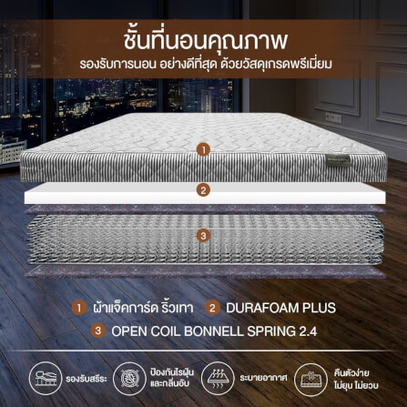 ที่นอนสปริง 6 ฟุต BEDISUPREME รุ่น HOTEL ELITE หุ้มผ้าริ้วเทา_2