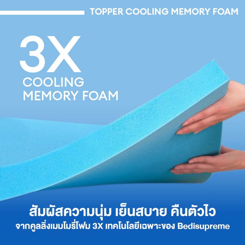 แผ่นรองนอน 6 ฟุต BEDISUPREME รุ่น COOLING MEMORY FOAM หนา 4 นิ้ว หุ้มผ้า COOLING MAX