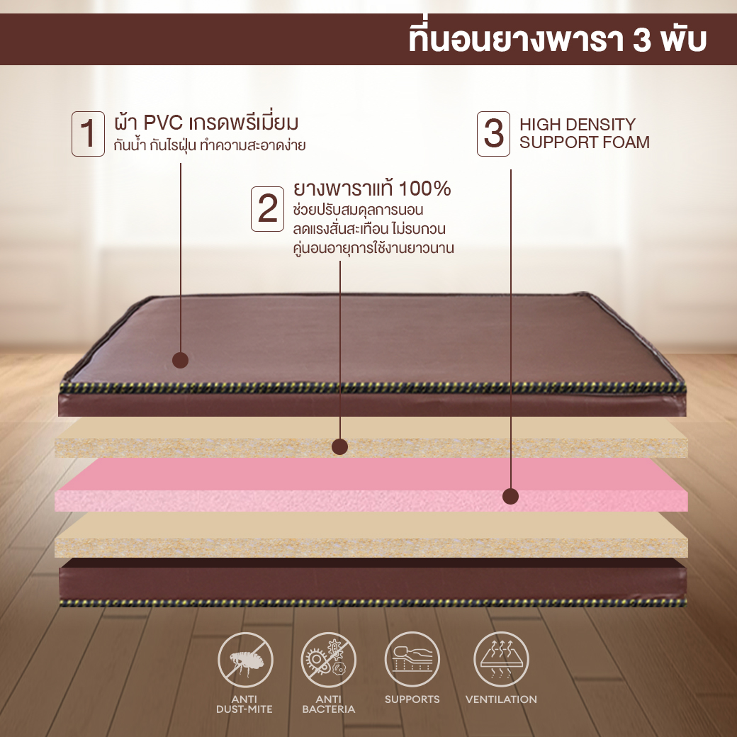 ที่นอนยางพาราแท้ 3 พับ 3.5 ฟุต BEDIUPREME หุ้มหนังPVC หนา 4 นิ้ว_3