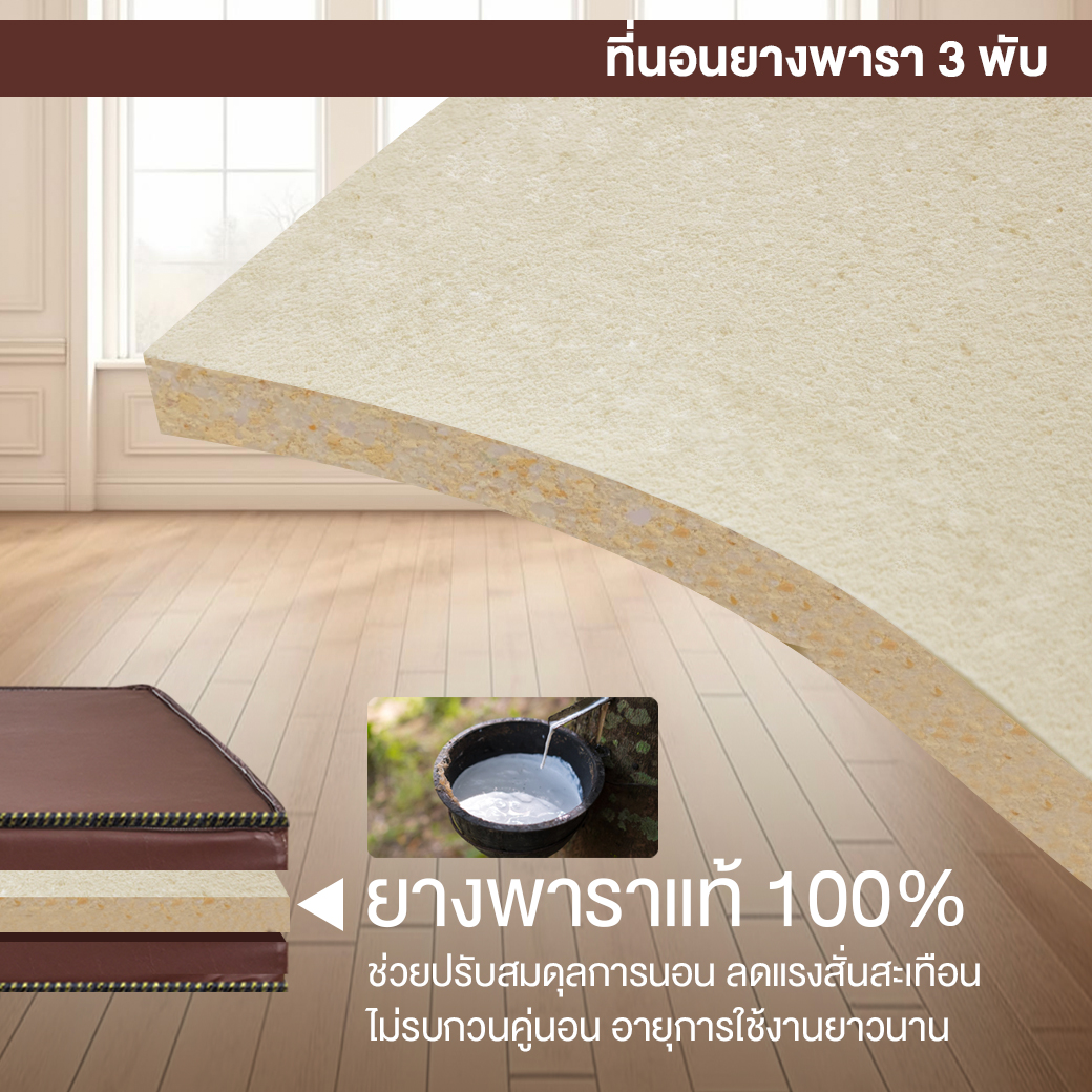 ที่นอนยางพาราแท้ 3 พับ 6 ฟุต BEDIUPREME หุ้มหนังPVC หนา 2 นิ้ว_5