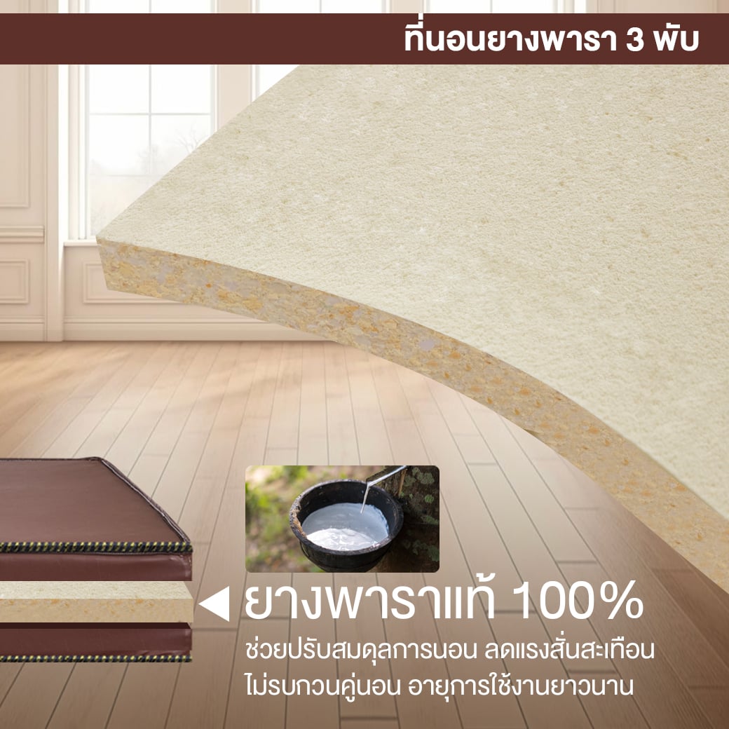 ที่นอนยางพาราแท้ 3 พับ 3 ฟุต BEDIUPREME หุ้มหนังPVC หนา 2 นิ้ว_5