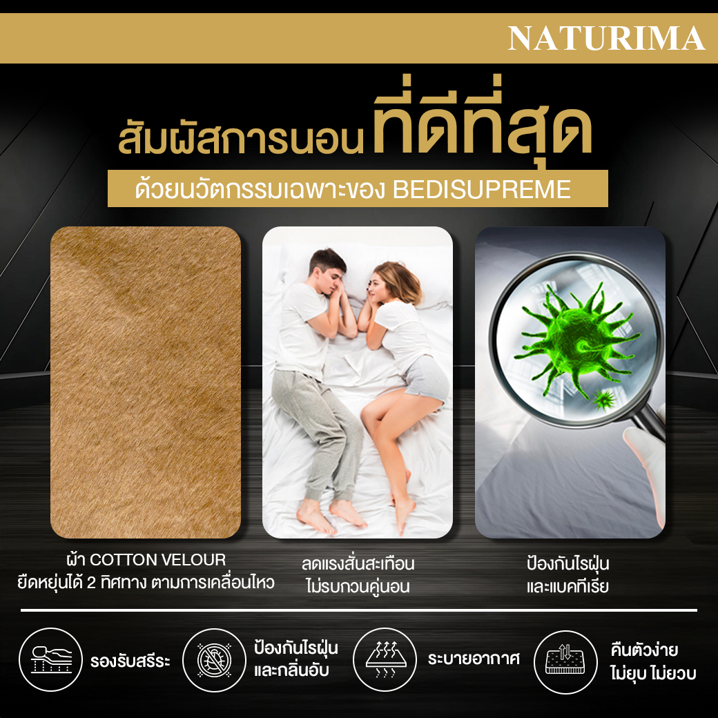 แผ่นรองนอน 5 ฟุต BEDISUPREME รุ่น NATURIMA หนา 3 นิ้ว หุ้มผ้า COTTON VELOUR_7