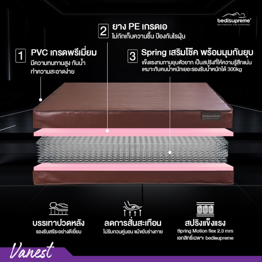 ที่นอน 6 ฟุต BEDISUPREME รุ่น Vanest หนา 9 นิ้ว