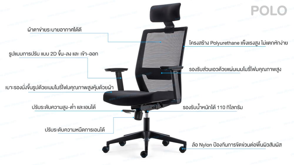 เก้าอี้สำนักงาน DF PROCHAIR รุ่น Polo-H สีดำ