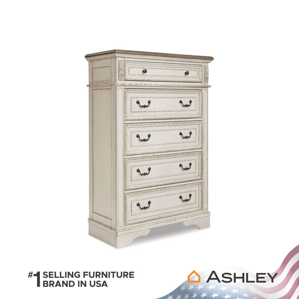 ตู้ลิ้นชัก 5 ลิ้นชัก ASHLEY FURNITURE HOMESTORE รุ่น REALYN/101 สีขาววินเทจ