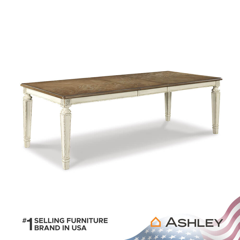 โต๊ะอาหาร ปรับขยายได้ ASHLEY FURNITURE HOMESTORE รุ่น REALYN/198-243 สีขาววินเทจ