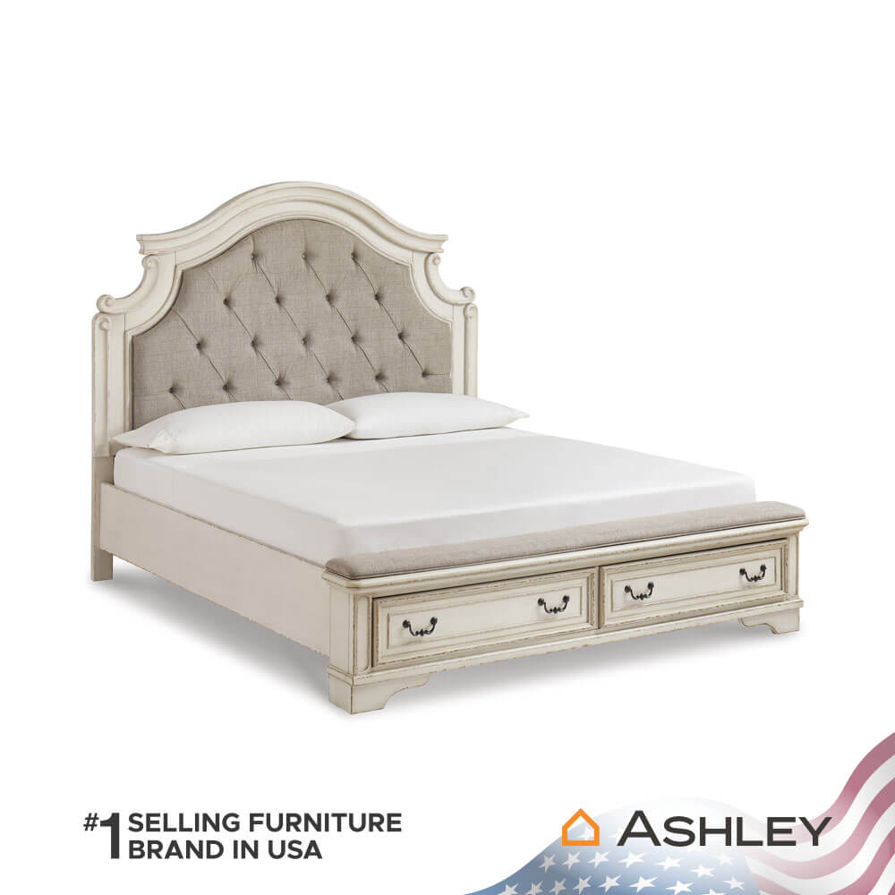 เตียงนอนขนาด 6 ฟุต ASHLEY FURNITURE HOMESTORE รุ่น REALYN/180 สีขาววินเทจ