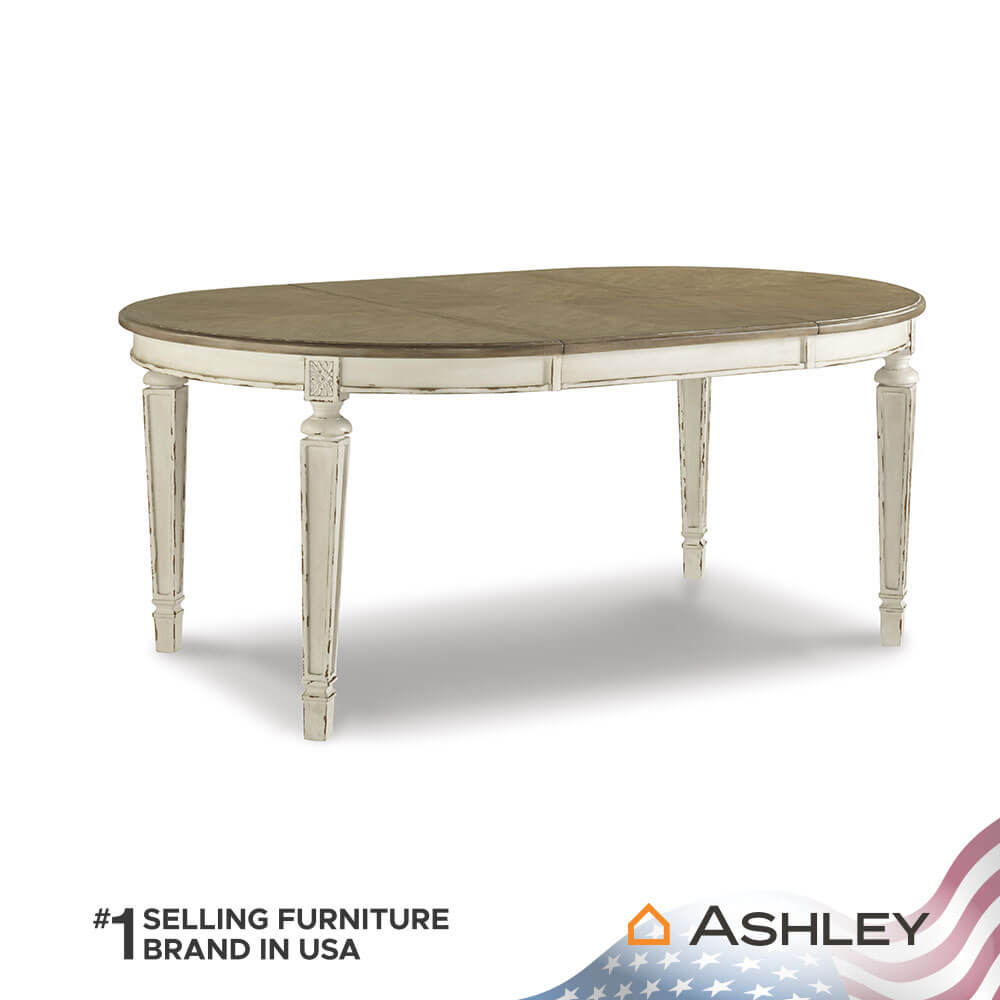 โต๊ะอาหาร ปรับขนาดได้ ASHLEY FURNITURE HOMESTORE รุ่น REALYN/121-182 สีขาววินเทจ