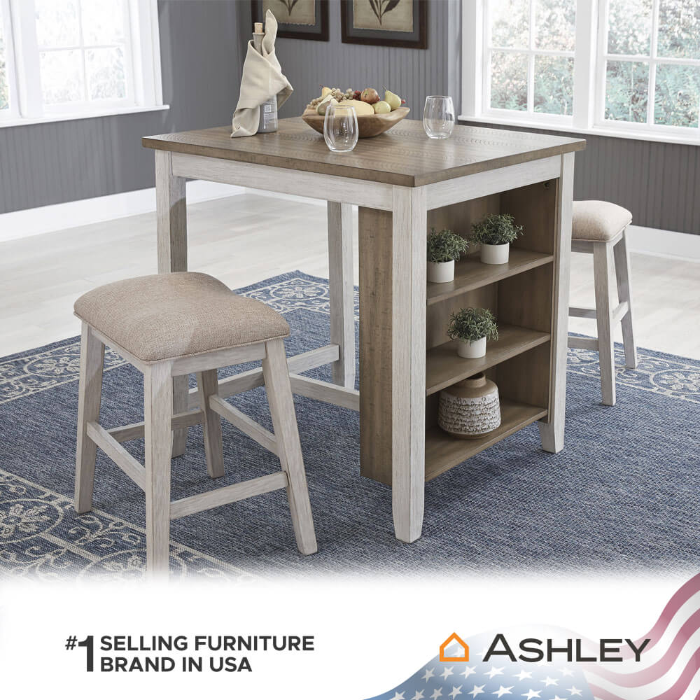 ชุดโต๊ะบาร์ ASHLEY FURNITURE HOMESTORE รุ่น SKEMPTON/3 สีขาววินเทจ