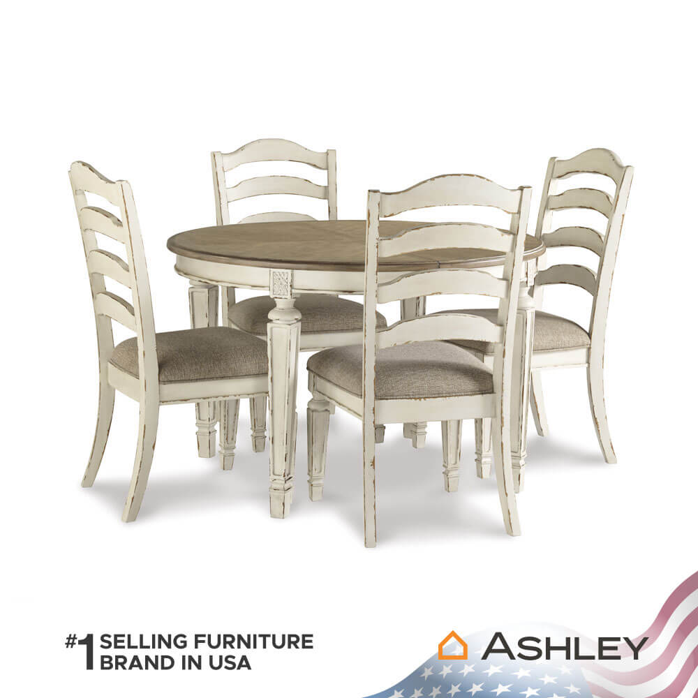 โต๊ะอาหาร ปรับขนาดได้ ASHLEY FURNITURE HOMESTORE รุ่น REALYN/121-182 สีขาววินเทจ