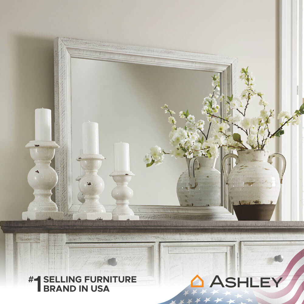 กระจกตั้งโต๊ะ ASHLEY FURNITURE HOMESTORE รุ่น HAVALANCE/101x84 สีขาววินเทจ