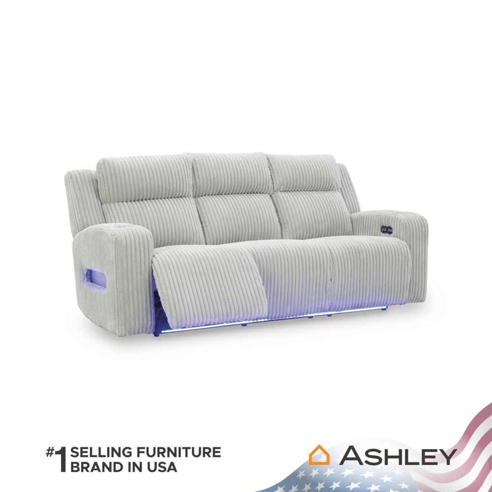 โซฟาปรับเอนไฟฟ้า 3 ที่นั่ง พร้อมพนักพิงศีรษะปรับได้ ASHLEY FURNITURE HOMESTORE รุ่น TWINBROOKE/3RRM สีเทาอ่อน