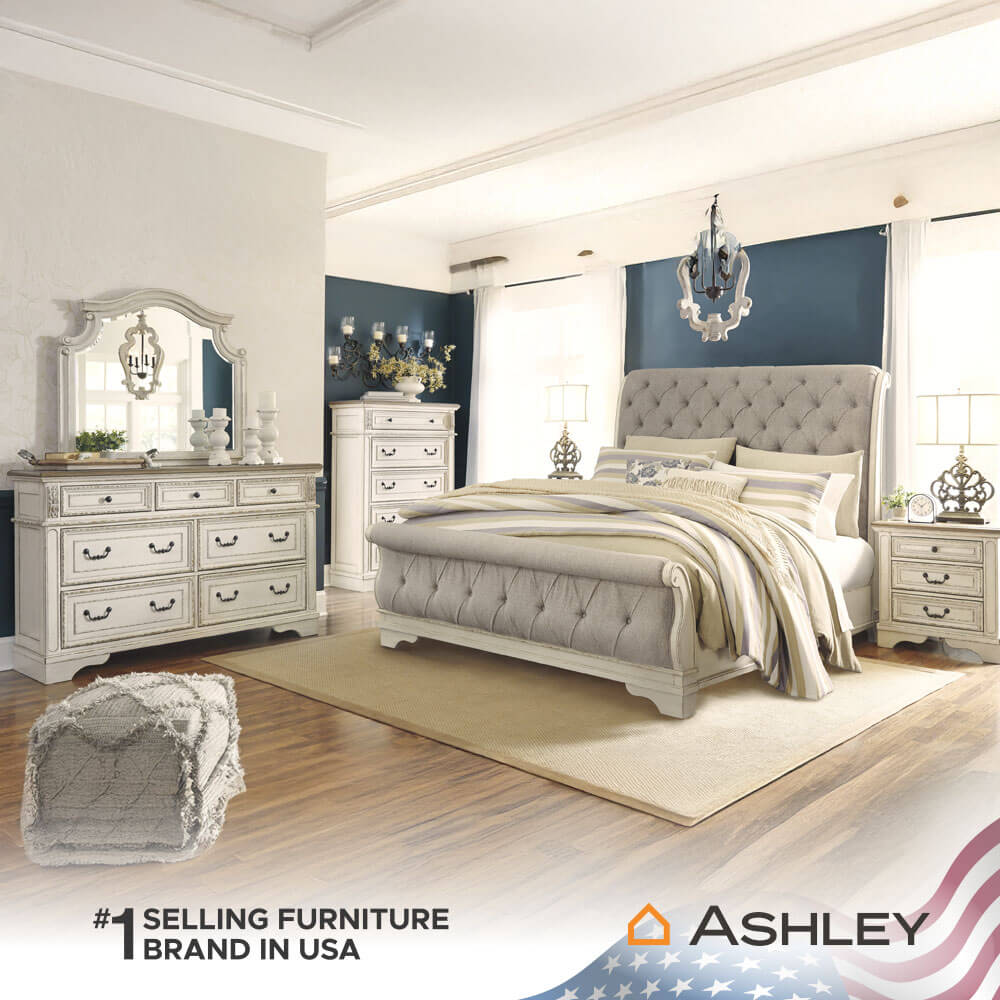 เตียงนอนขนาด 6 ฟุต ASHLEY FURNITURE HOMESTORE รุ่น REALYN/180 สีขาววินเทจ