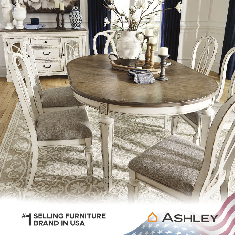 โต๊ะอาหาร ปรับขนาดได้ ASHLEY FURNITURE HOMESTORE รุ่น REALYN/121-182 สีขาววินเทจ