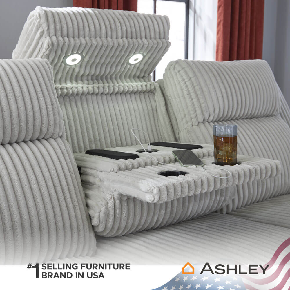 โซฟาปรับเอนไฟฟ้า 3 ที่นั่ง พร้อมพนักพิงศีรษะปรับได้ ASHLEY FURNITURE HOMESTORE รุ่น TWINBROOKE/3RRM สีเทาอ่อน
