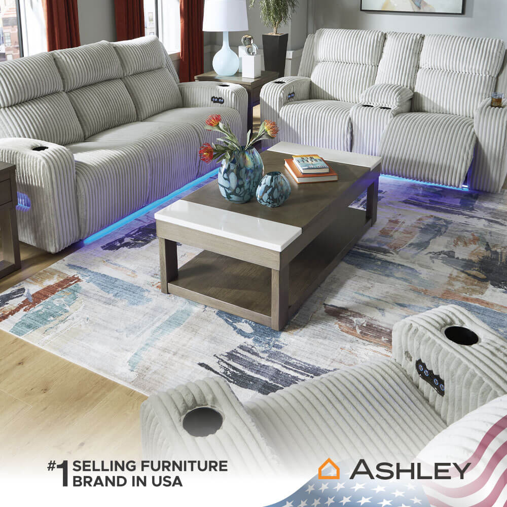 โซฟาปรับเอนไฟฟ้า 3 ที่นั่ง พร้อมพนักพิงศีรษะปรับได้ ASHLEY FURNITURE HOMESTORE รุ่น TWINBROOKE/3RRM สีเทาอ่อน