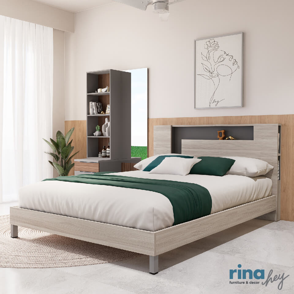 เตียง 5 ฟุต  RINA HEY  รุ่น GLASTON/150 สีน้ำตาลอ่อน