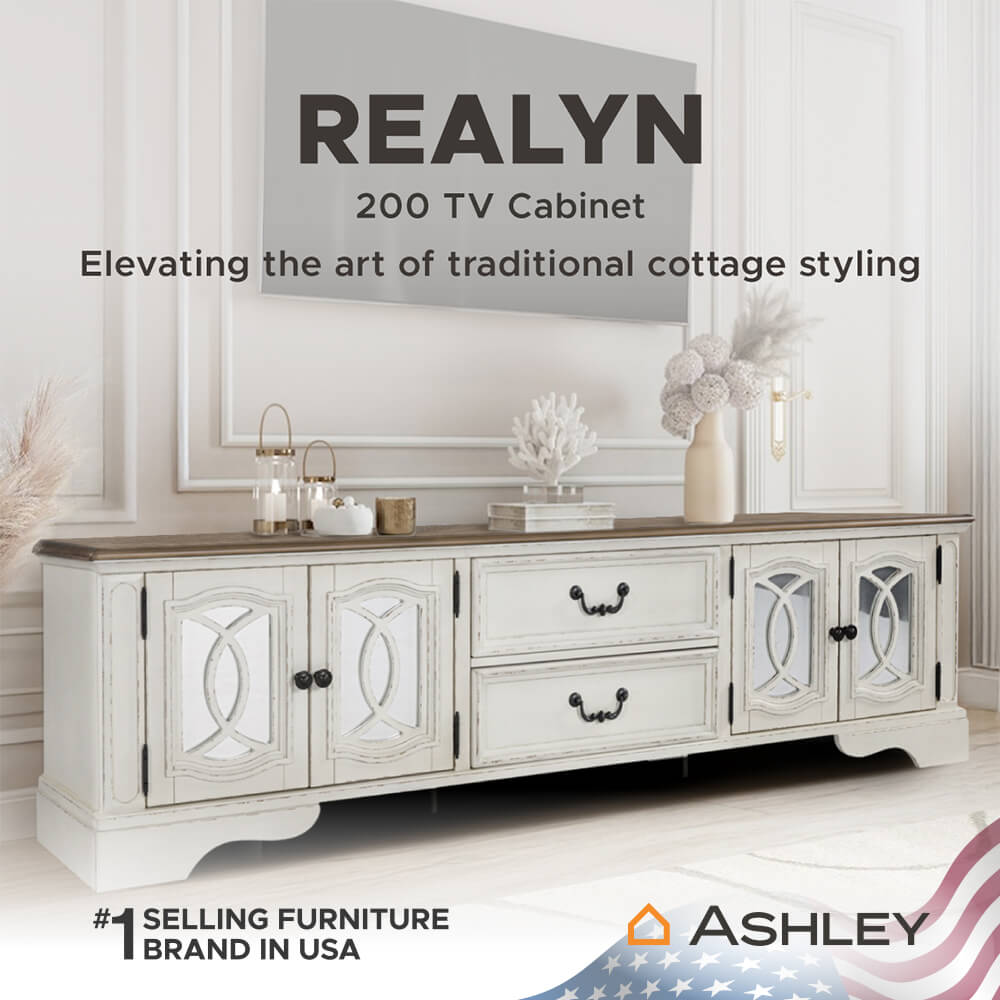 ตู้วางทีวี ASHLEY FURNITURE HOMESTORE รุ่น REALYN/200 สีขาววินเทจ