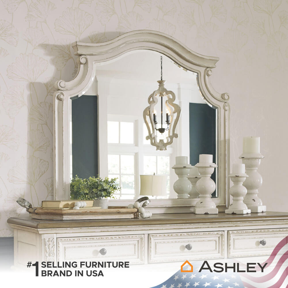 กระจกตั้งโต๊ะ ASHLEY FURNITURE HOMESTORE รุ่น REALYN/111x101 สีขาววินเทจ