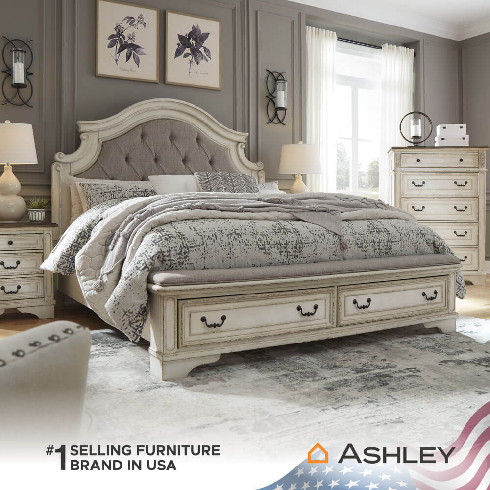 เตียงนอนขนาด 6 ฟุต ASHLEY FURNITURE HOMESTORE รุ่น REALYN/180 สีขาววินเทจ