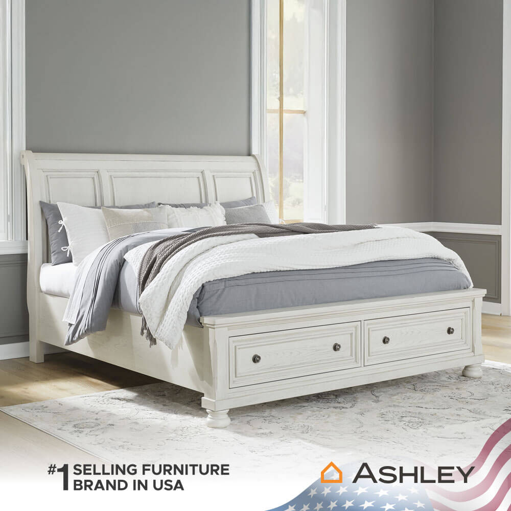 เตียงนอนขนาด 6 ฟุต ASHLEY FURNITURE HOMESTORE รุ่น ROBBINSDALE/180 สีขาววินเทจ