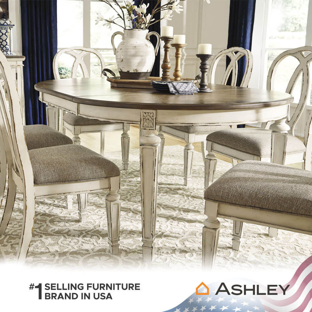 โต๊ะอาหาร ปรับขนาดได้ ASHLEY FURNITURE HOMESTORE รุ่น REALYN/121-182 สีขาววินเทจ