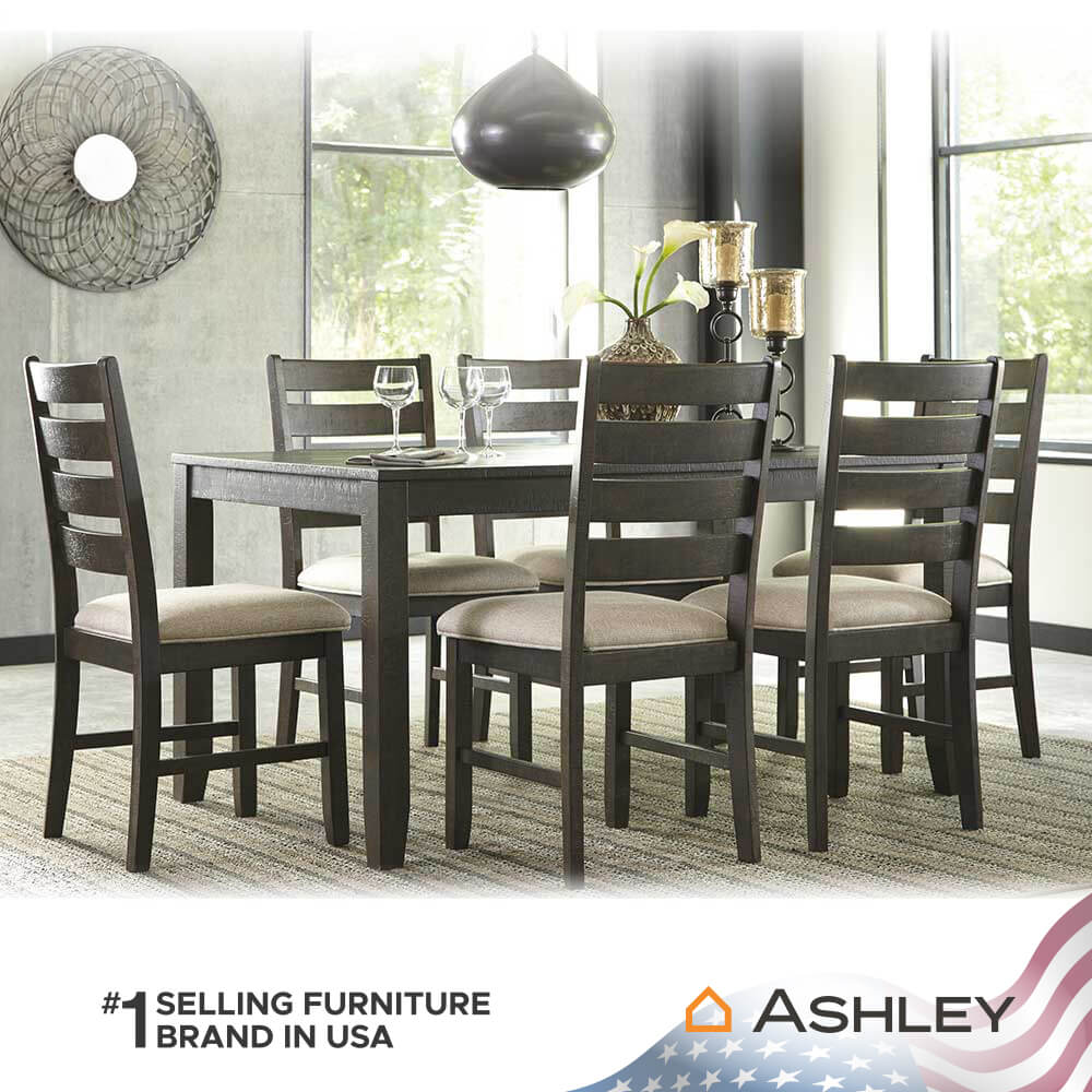 ชุดโต๊ะอาหาร 6 ที่นั่ง ASHLEY FURNITURE HOMESTORE รุ่น ROKANE/7 สีน้ำตาลเข้ม