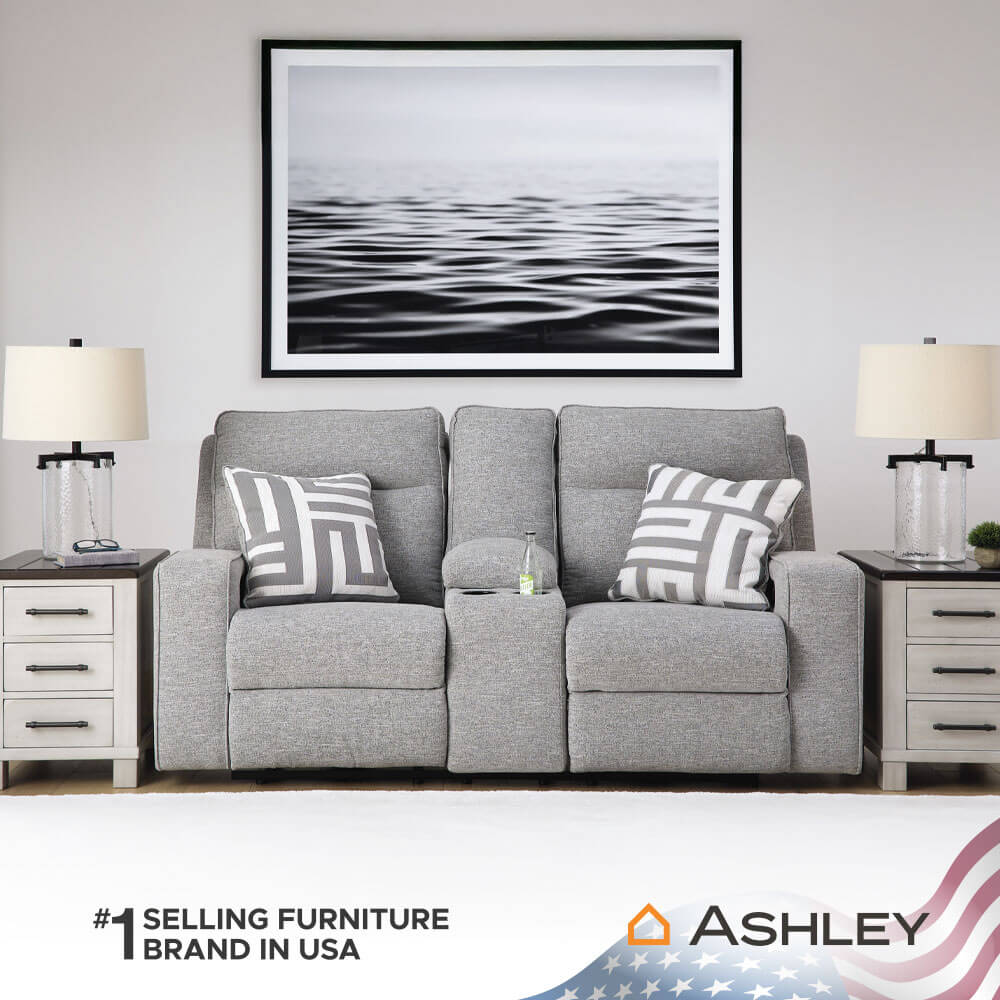 โซฟาปรับเอนไฟฟ้า 2 ที่นั่งพร้อมที่วางแขน ASHLEY FURNITURE HOMESTORE รุ่น BISCOE/2RRM สีเทาอ่อน
