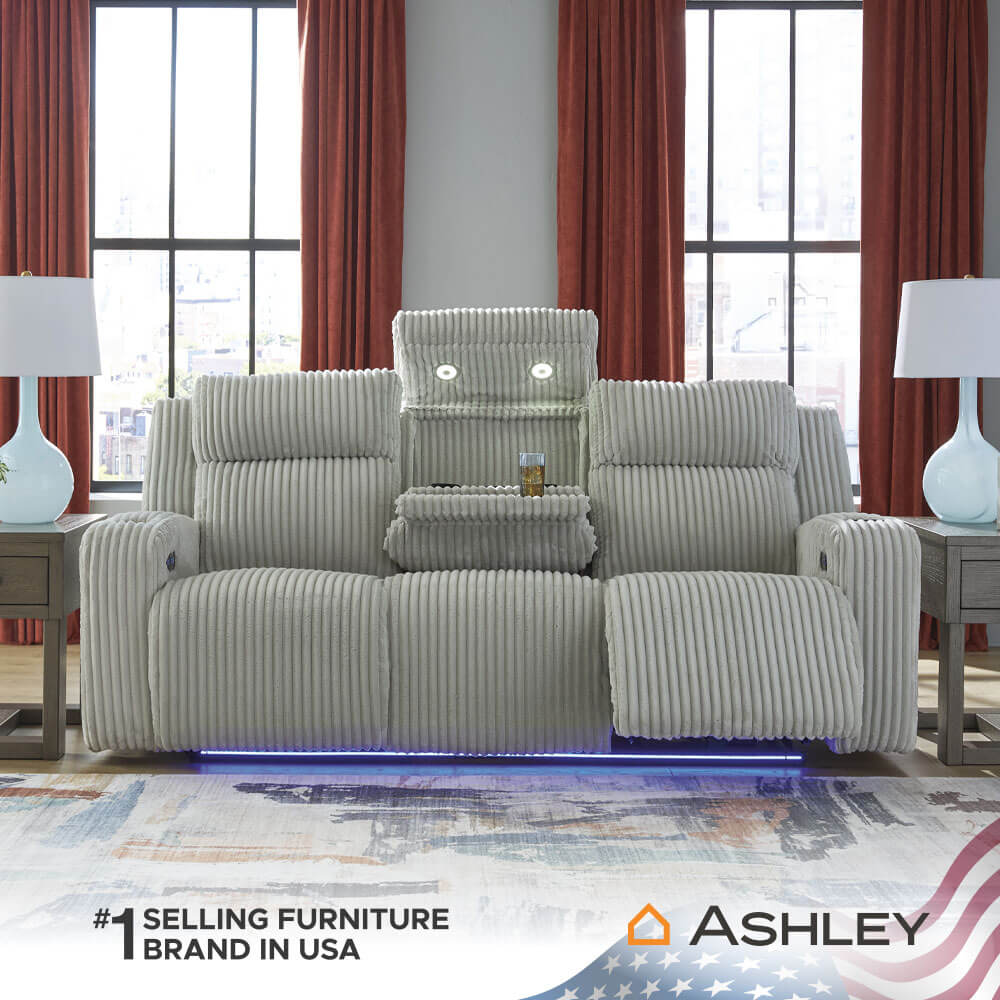 โซฟาปรับเอนไฟฟ้า 3 ที่นั่ง พร้อมพนักพิงศีรษะปรับได้ ASHLEY FURNITURE HOMESTORE รุ่น TWINBROOKE/3RRM สีเทาอ่อน