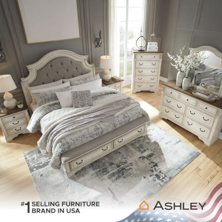 เตียงนอนขนาด 6 ฟุต ASHLEY FURNITURE HOMESTORE รุ่น REALYN/180 สีขาววินเทจ_4