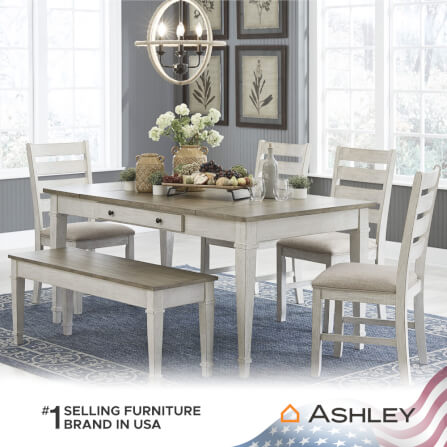 โต๊ะอาหารพร้อมลิฟท์ท็อป ASHLEY FURNITURE HOMESTORE รุ่น SKEMPTON/167 สีขาววินเทจ_5