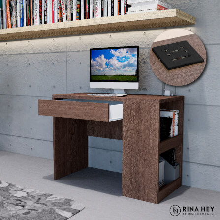 โต๊ะทำงานพร้อมที่ชาร์จUSB+ปลั๊กไฟ RINA HEY รุ่น VOX-PLUS/100 สีวอลนัทเข้ม_7
