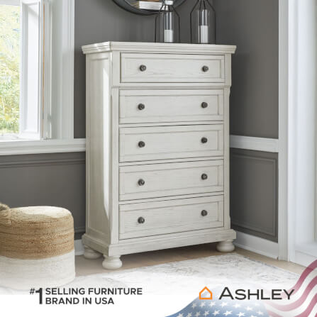 ตู้ลิ้นชัก 5 ลิ้นชัก ASHLEY FURNITURE HOMESTORE รุ่น ROBBINSDALE/100 สีขาววินเทจ_6