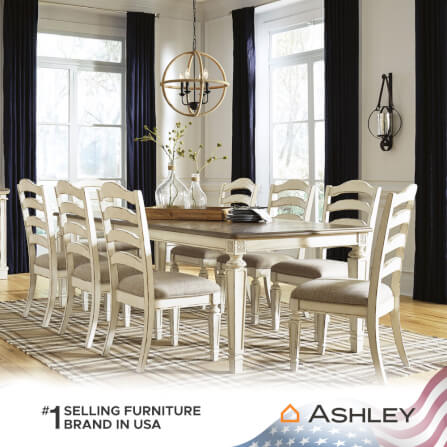 โต๊ะอาหาร ปรับขยายได้ ASHLEY FURNITURE HOMESTORE รุ่น REALYN/198-243 สีขาววินเทจ_5