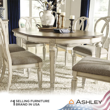 โต๊ะอาหาร ปรับขนาดได้ ASHLEY FURNITURE HOMESTORE รุ่น REALYN/121-182 สีขาววินเทจ_7