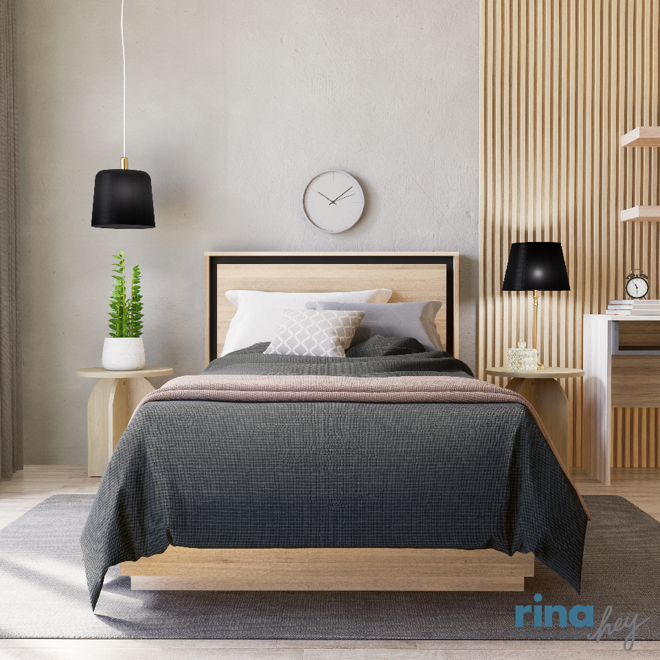 เตียง 3.5 ฟุต RINA HEY  รุ่น THE LINE/105 สีน้ำตาลอ่อน_5