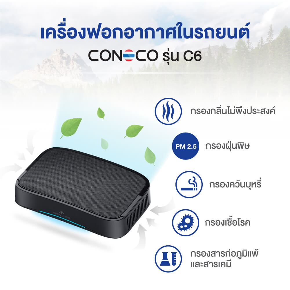 เครื่องฟอกอากาศในรถยนต์ CONOCO C6 PRO สีดำ