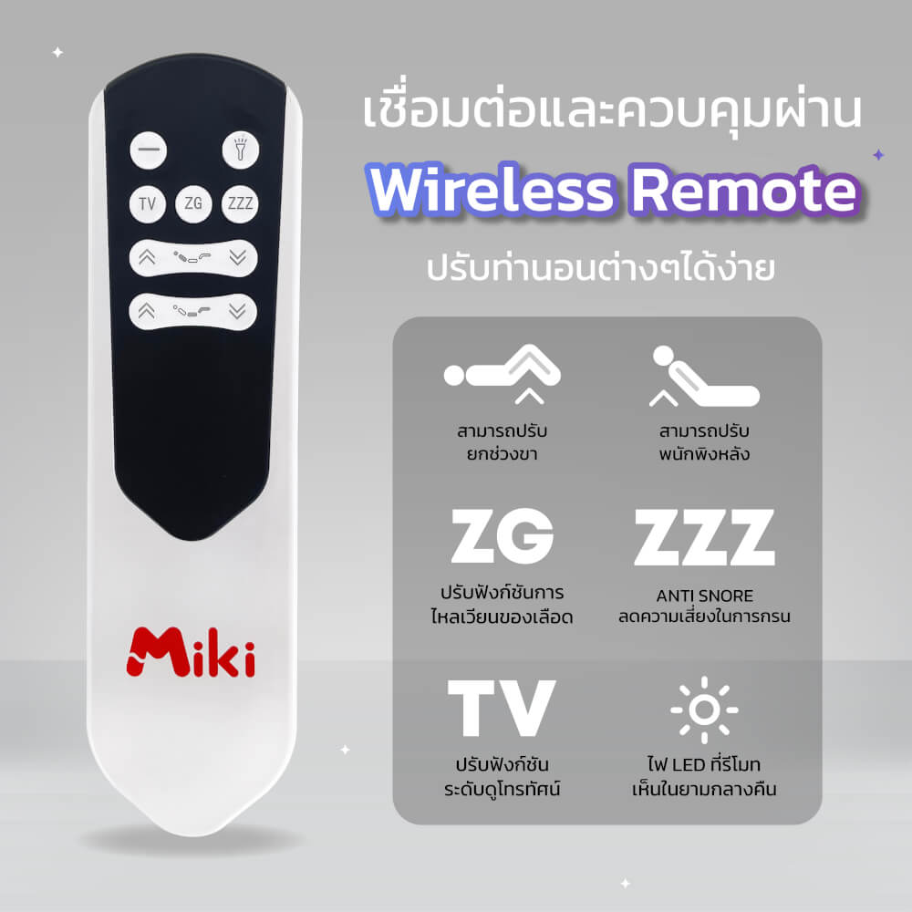 เตียงปรับระดับไฟฟ้า MIKI ชุด BED SET 3.5 ฟุต (MEDIUM)