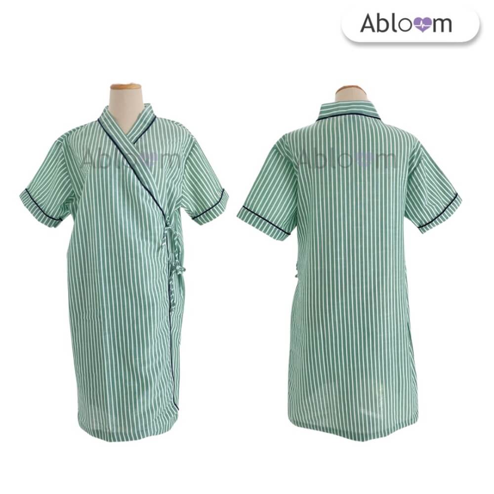 ชุดคลุม แบบผูกโบว์ด้านข้าง ABLOOM 0040098008038_เขียวลายทาง ไซซ์ S_0