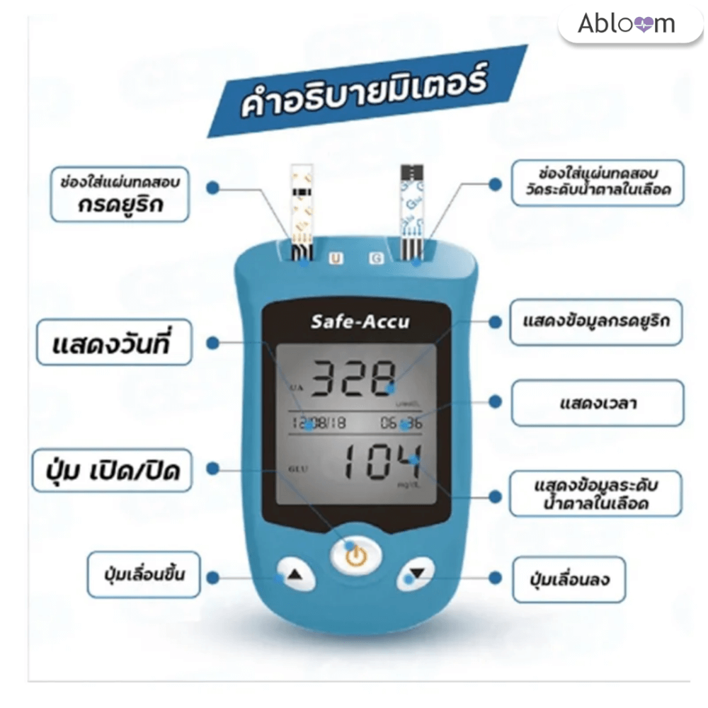 เครื่องวัดระดับน้ำตาลในเลือด และยูริก SINOCARE รุ่น SAFE AQ UG 0070071003019