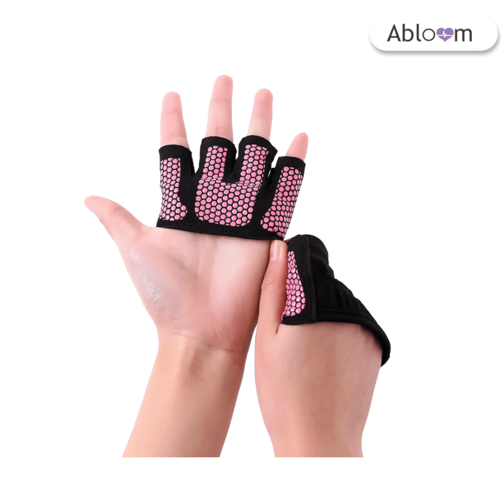 ถุงมือฟิตเนสครึ่งฝ่ามือ ABLOOM สีชมพู-ดำ ไซส์ L