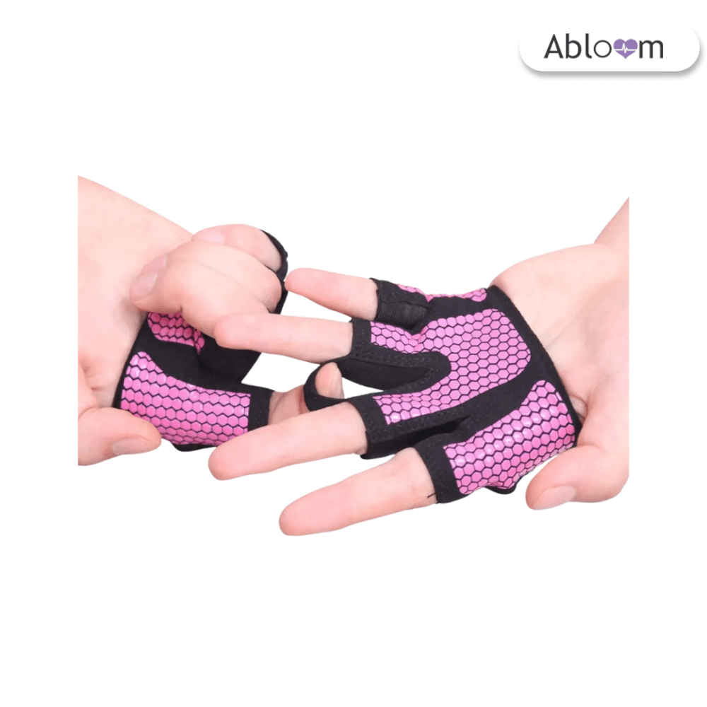 ถุงมือฟิตเนสครึ่งฝ่ามือ ABLOOM สีชมพู-ดำ ไซส์ L
