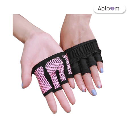 ถุงมือฟิตเนสครึ่งฝ่ามือ ABLOOM สีชมพู-ดำ ไซส์ L_1